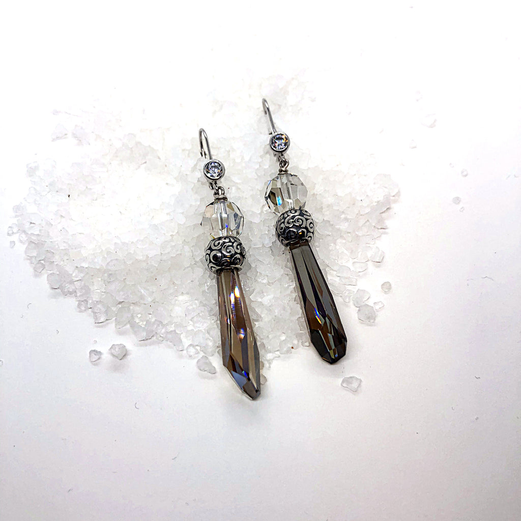 Silver Shade and Swarovski Crystal Bronze Earrings