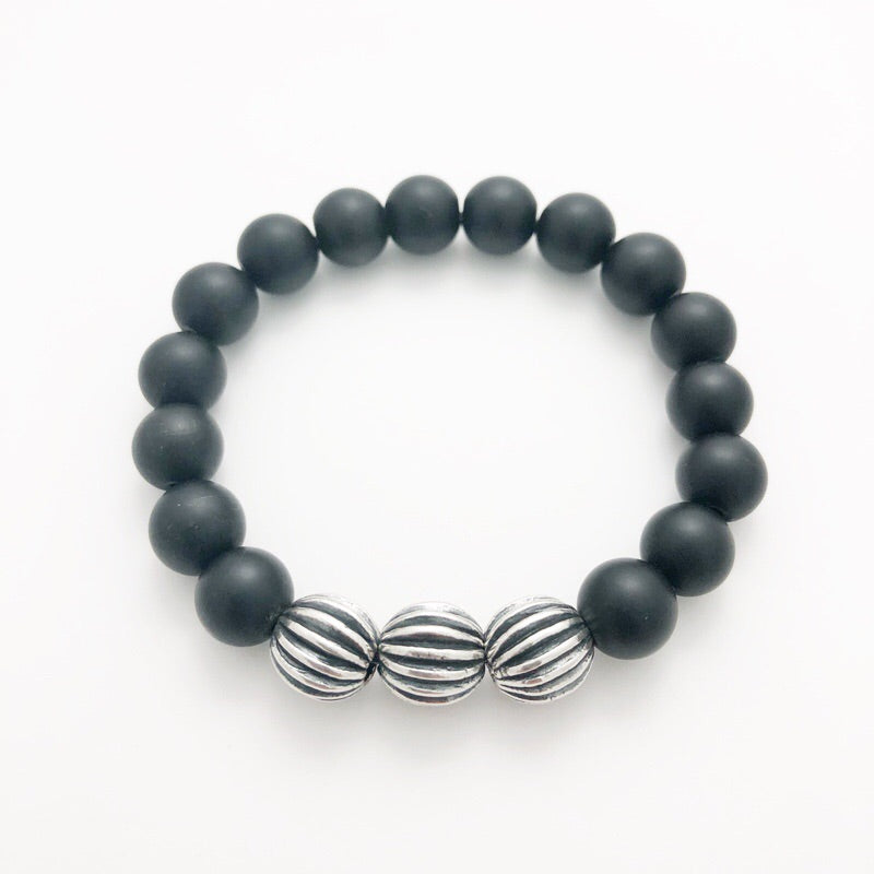 Frosted Obsidian Stretchie with Bali Silver Beads